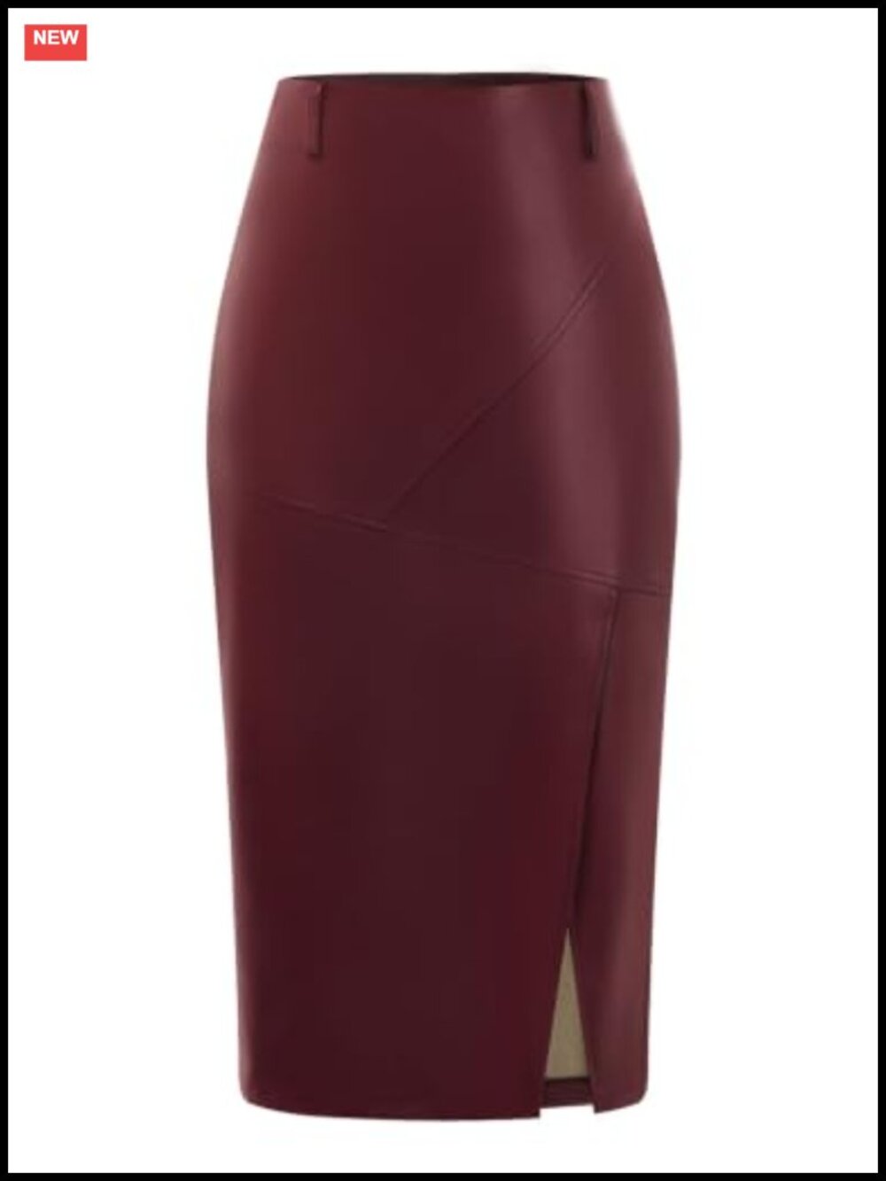 Faux Leather Midi Pencil Skirt High Waist Side Slit Fall Winter